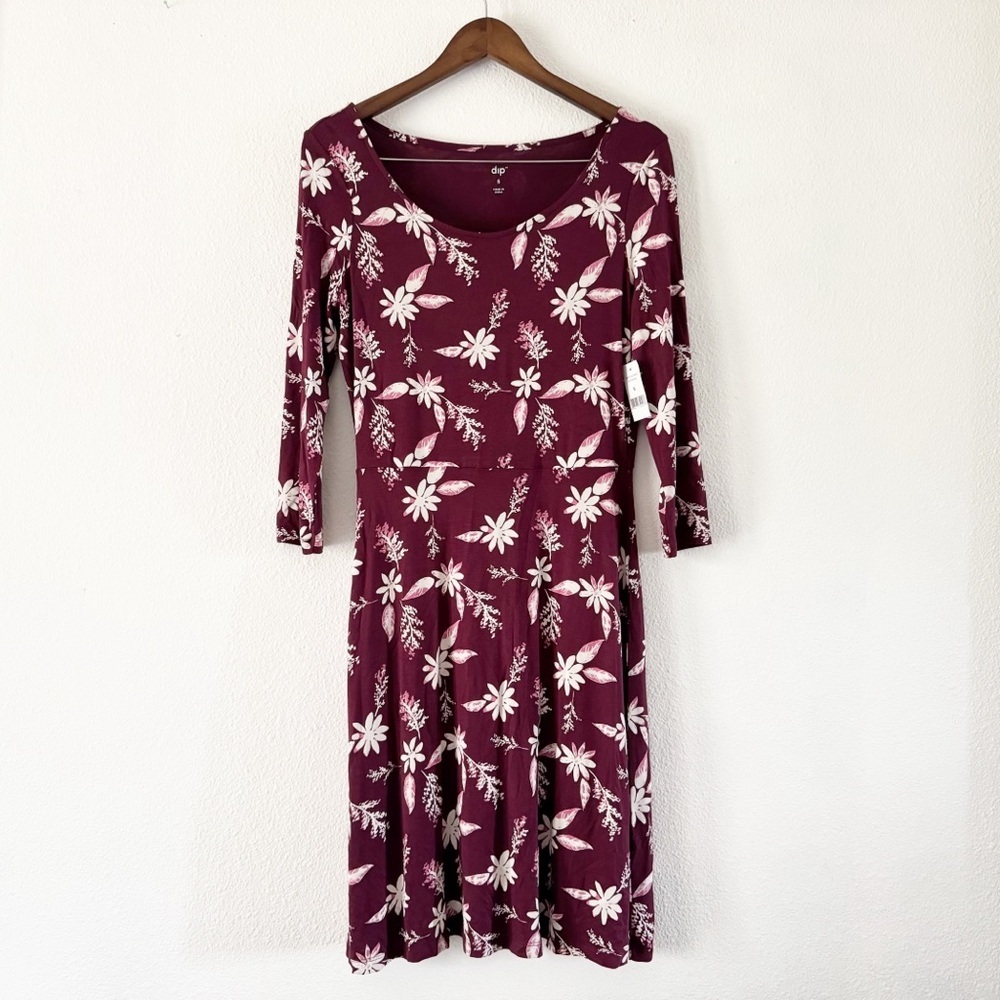 DIP S New Nomad Maroon Floral Midi Dress Cottagecore Boho Feminine Fall